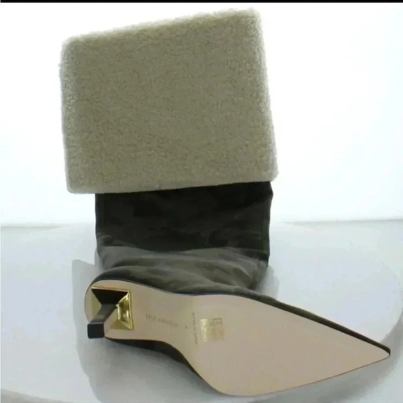 Good American Tall Boots Scuba Material Shearling Heeled Kick Stand Camo Green 7 - Picture 3 of 7